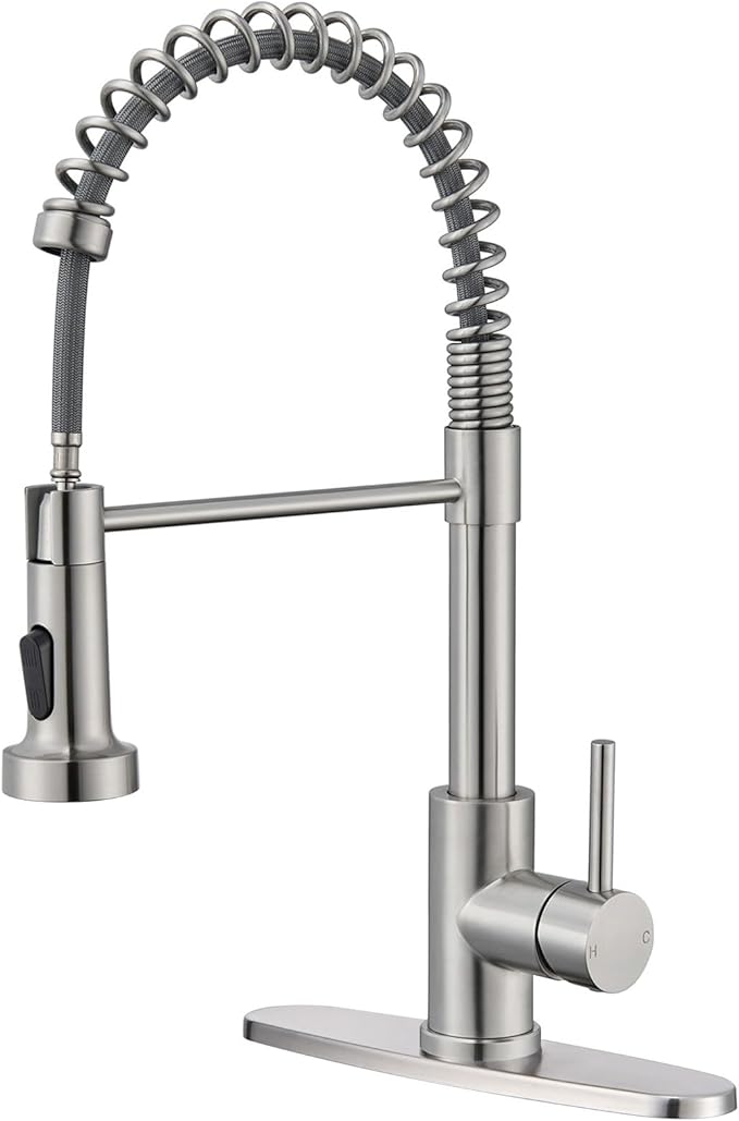 Kitchen Faucet with Pull Down Sprayer, Brushed Nickel High Arc Single Handle Spring Pull Out Stainless Steel Faucet for Kitchen Sink, 2 Mode Utility Ideal for Laundry Camper Bar RV Room