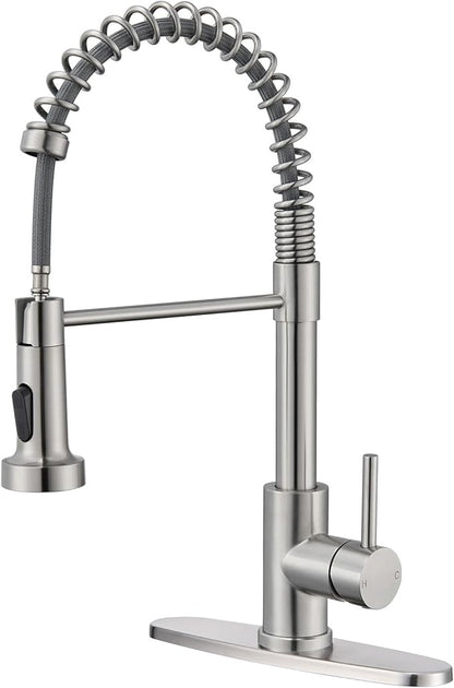 Kitchen Faucet with Pull Down Sprayer, Brushed Nickel High Arc Single Handle Spring Pull Out Stainless Steel Faucet for Kitchen Sink, 2 Mode Utility Ideal for Laundry Camper Bar RV Room