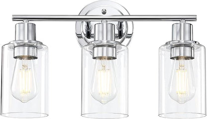3-Light Chrome Bathroom Light Fixtures Over Mirror,Chrome Vanity Lights for Cabinet, 3 Bulb Bathroom Wall Sconce Light Fixture for Sink