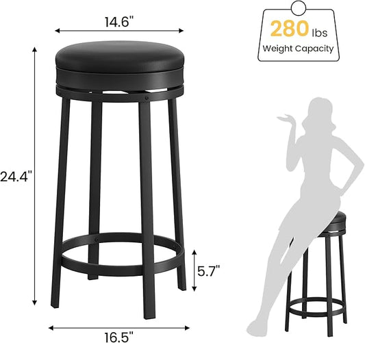 GAOMON 24 inch Swivel Bar Stools Set of 2, Counter Height Barstool with Footrest and PU Leather Upholstery, Metal Frame, Kitchen Barstools for Kitchen Island, Home Bar, Black
