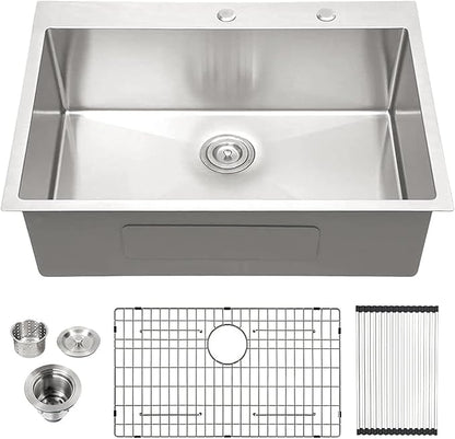 Lordear 28 Drop In Kitchen Sink 28 x 22 Kitchen Sinks Single Bowl Drop In Stainless Steel 16 Gauge R10 Tight Radius Topmount Kitchen Sink