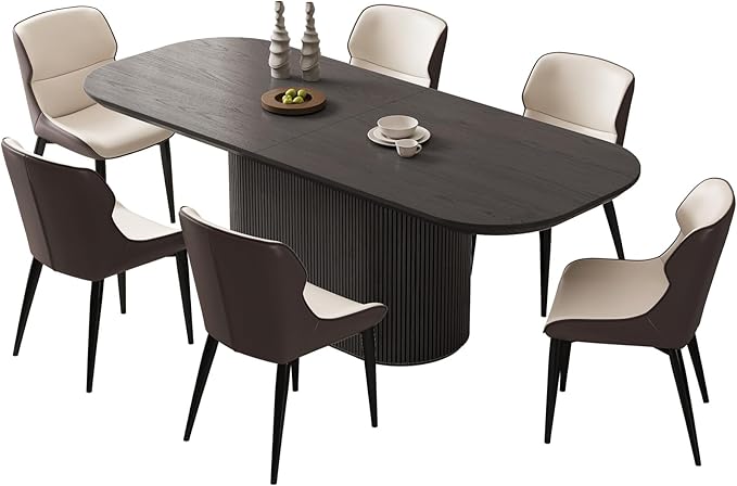 86.61" Oval Dining Table Set for 6, 7 Piece Modern Dining Room Table Set with 6 Dining Chairs for Kitchen, Living Room, Bar, Kitchen Table with Stable Oval Pedestal, Black
