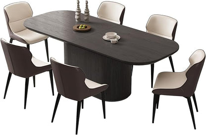 86.61" Oval Dining Table Set for 6, 7 Piece Modern Dining Room Table Set with 6 Dining Chairs for Kitchen, Living Room, Bar, Kitchen Table with Stable Oval Pedestal, Black