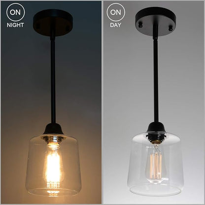 VILUXY Vintage Glass Pendant Light, Single Hanging Pendant Lighting, Black with Clear Glass Shade Classic for Farmhouse, Entryway, Dining Room, Kitchen Island, Foyer