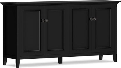SIMPLIHOME Amherst Storage Cabinet - 66 inch Wide Solid Wood 4-Shelf Sideboard Cabinet in Black, Transitional Buffet for Living Room or Dining Room with 4 Doors and Adjustable Shelves