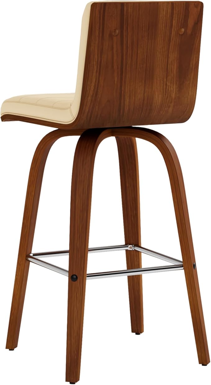 Vienna 26" Swivel Counter Stool in Walnut Wood Finish with Cream Faux Leather - Set of 2