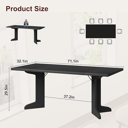 GAOMON 71.1 Inch Dining Table for 6-8 People, Farmhouse Rectangle Kitchen Table, Large Wooden Dinner Table with Thicken Tabletop and Sturdy Legs, Kitchen and Dining Room Furniture, Black