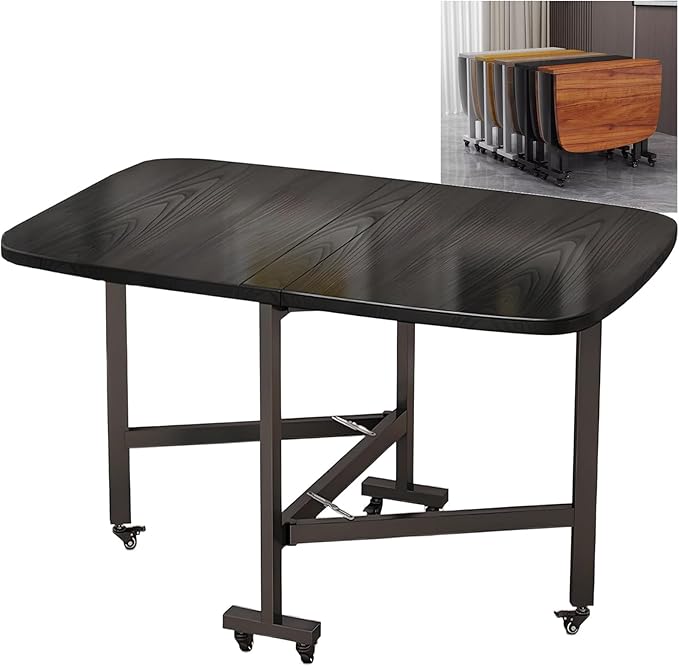 Multifunction Table Drop Leaf Dining Table, Folding Dinning Table With 6 Wheels, Dining Table For Kitchen, Living Room, Drop Leaf Table For Small Space Saving, Solid Wooden Foldable Kitchen Table(Blac