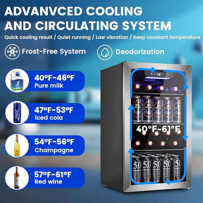 Electactic Mini Fridge 130 Can Beverage Refrigerator Cooler, 3.2 Cu.Ft Drink Fridge forSoda Wine Beer, Digital Temperature Control Cooler for Home, Dorm, Bar