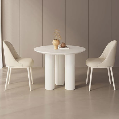 Miuuod 3-Piece Round Dining Room Table Set for 2-4 People,Small Space,Modern Kitchen Table Set with 2 Cushion Chairs,Center Coffee Table for Balcony,White