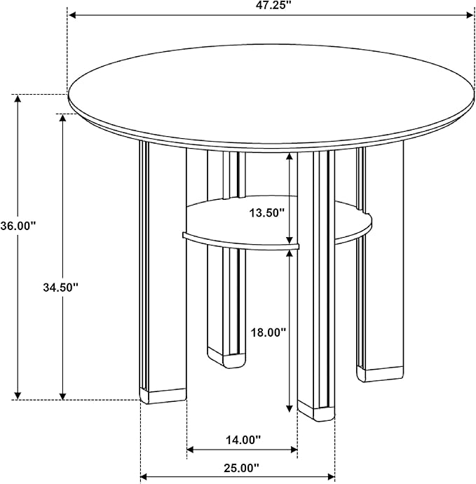 Round Height Dining Table Rich Brown Finish Kitchen Table with Angular Legs and Open Lower Storage Shelf Dining Table Practical