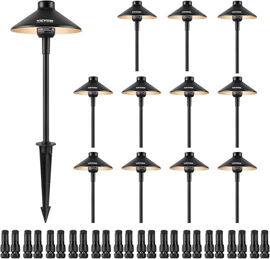 VEVOR 12 Pack Low Voltage Landscape Path Lights, 3W 210LM 12V-24VAC/DC Outdoor LED Pathway Lighting, 3000K Warm White Walkway Lights with Quick Connectors, IP66 Waterproof for Yard Garden Sidewalk