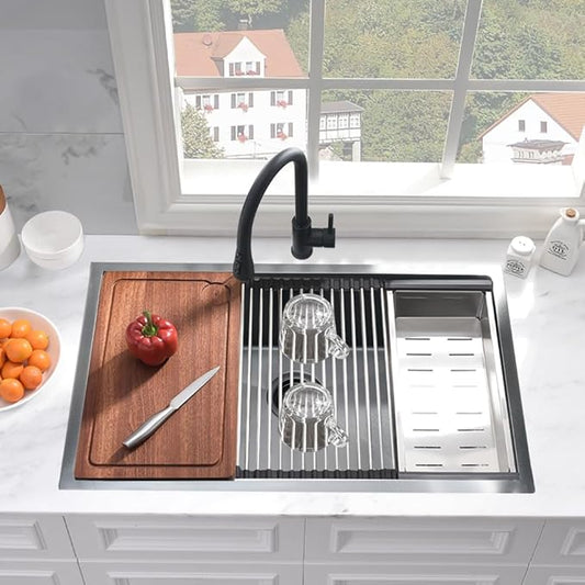 30 Inch Black Undermount Kitchen Sink Workstation-Wesliv 30x19 Undermount Kitchen Sink 16 Gauge Ledge Workstation Sink Single Bowl Deep Kitchen Sink with Cutting Board