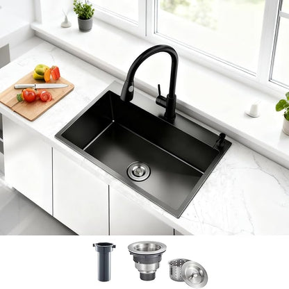 20 × 16 inch Drop-in Kitchen Sink Black, Top-mount Stainless Steel Kitchen Sink Single Bowl, Overmount Kitchen Bar Sink Single Basin