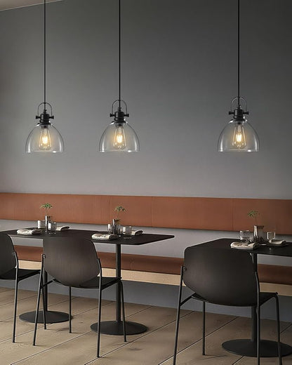 Kitchen Pendant Lighting Over Island 3 Pack, 7.5” Black Pendant Lights Kitchen Island, Farmhouse Glass Pendant Lights Kitchen Island, Industrial Pendant Light for Kitchen, Bedroom, Bathroom