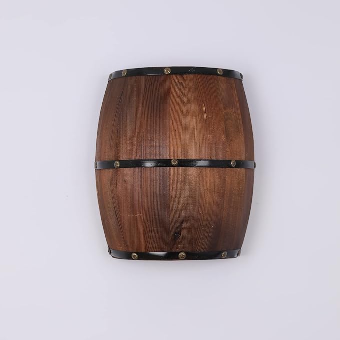 1PCS 11.81" Height Antique Wood Wine Barrel Wall Sconce Lighting Fixture Indoor Wall Lamps Rustic Farmhouse Style Wall Lighting Fixture for Bar, Bedroom, Corridors, Cafes