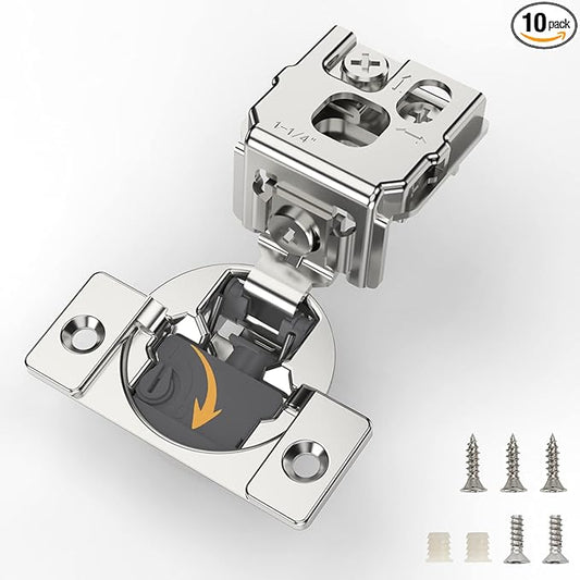 [Closing Speed Control] 10 Pack 1-1/4 Inch Overlay Soft Close Hinges for Face Frame Cabinet, 4D Adjustment, Stainless Steel Kitchen Cabinet Hardware, 105° Open Concealed Self Closing Hinge