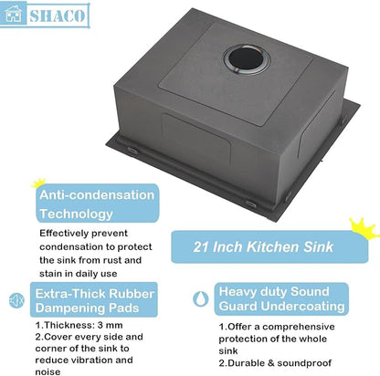 SHACO 21 Inch Drop In Kitchen Sink, 21 x 20 Inch Top Mount 16 Gauge Stainless Steel Single Bowl Workstation RV Small Kitchen Outdoor Laundry Wet Prep Sink with Accessories
