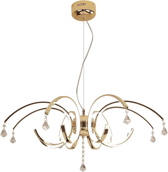 Large Crystal Chandelier 33 Inch 8-Light, Modern Gold Chandelier with Adjustable Height, Dimmable Remote Control LED Chandelier, K9 Crystal Lighting Fixture for Living Room Dining Room Foyer