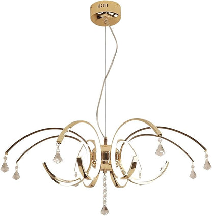Large Crystal Chandelier 33 Inch 8-Light, Modern Gold Chandelier with Adjustable Height, Dimmable Remote Control LED Chandelier, K9 Crystal Lighting Fixture for Living Room Dining Room Foyer