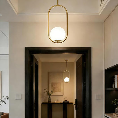 Modern Gold Oval Pendant Light with Opal Glass Globe, Single Island Light for Kitchen, Adjustable Height Gold Pendant Fixture for Dining Room, Bedroom, Entryway, Hardwired (1, Gold)