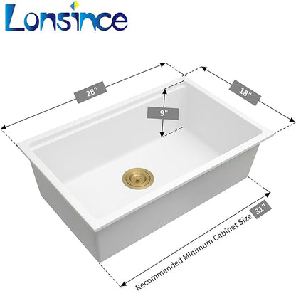White Kitchen Sink,Granite Composite Undermount Kitchen Sink,Single Bowl Drop In Kitchen Sinks (28" X 18")