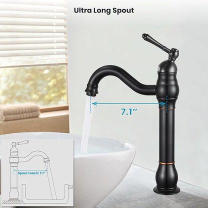 gotonovo Single Handle Vessel Sink Faucet 360° Swivel Bathroom Faucet One Hole Farmhouse Lavatory Vanity Faucet Bowl Sink Mixer Tap with Pop Up Drain, Oil Rubbed Bronze