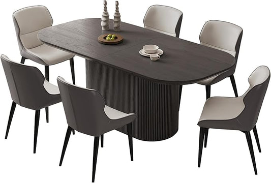 Miuuod 70.86" Dark Grey Dining & Kitchen Table Set,Solid Kitchen Table with 6 Chairs,Large Oval Dinner Table with Round Corner for Dining Room,Lazy Living Room Furniture,Extendable Dining Table