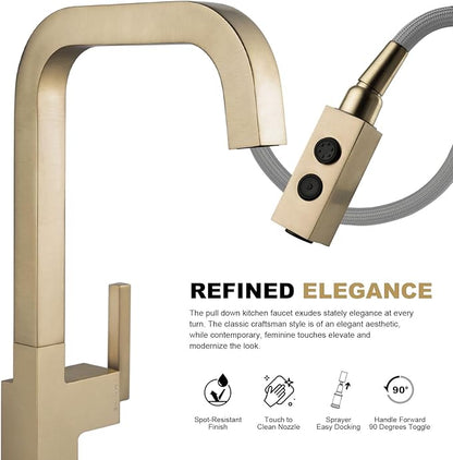 Lava Odoro Champagne Gold Kitchen Faucet with Pull Down Sprayer, Bronze Gold Single Handle Kitchen Sink Faucet, 1 Hole Faucet for Kitchen Sink with Magnetic Docking Spray Head and Deck Plate KF182-CB