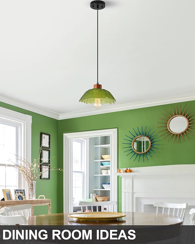 ANYLOVE Vintage Green Hammered Glass Pendant Light,11inch Gradient Petal Ceiling Hanging Lamp,Adjustable Hanging line for Kitchen Island, Dining Room, Bedroom, Hallway,Farmhouse