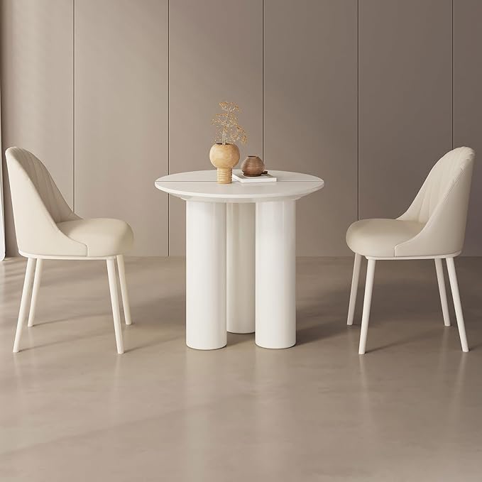 Miuuod 29.92 White Round Dining Table with 2 Chairs, Space Saving Coffee Table Set for 1-4 People, Sturdy Kitchen Table, Leisure Side Table for Balcony,Center Sofa Table,Small Desk