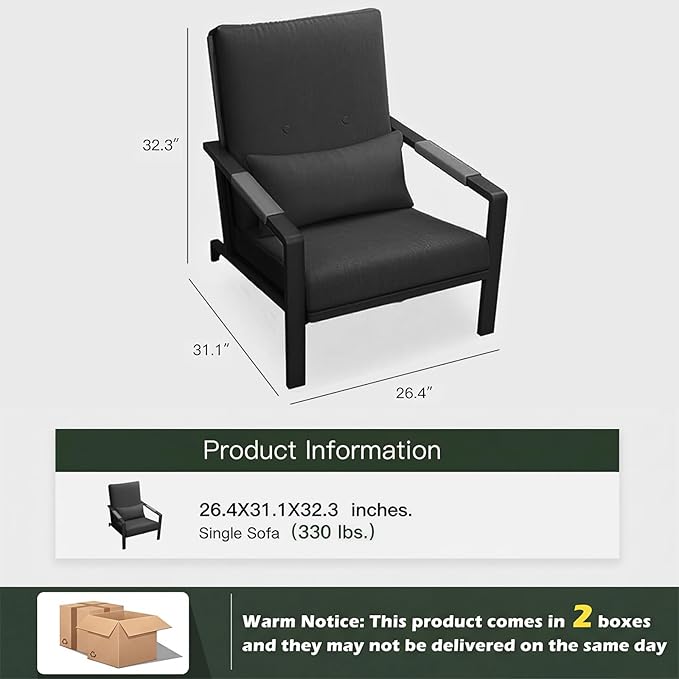 Patio Furniture Set, 2-Piece Aluminum Outdoor Single Chairs with Washable High-Resiliency Sponge Cushions, Upgraded Gray