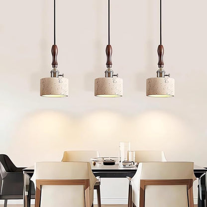 Japanese Wabi sabi Pendant Light with Natural Stone Shade, Dimmable Modern Wood Hanging Lamp Fixture, Adjustable Height Pendant Lamp for Bedroom, Kitchen Island, Dining Room, Restaurant, Cafe, Bar (F)