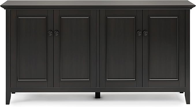 SIMPLIHOME Amherst Storage Cabinet - 66 inch Wide Solid Wood 4-Shelf Sideboard Cabinet in Hickory Brown, Transitional Buffet for Living Room or Dining Room with 4 Doors and Adjustable Shelves