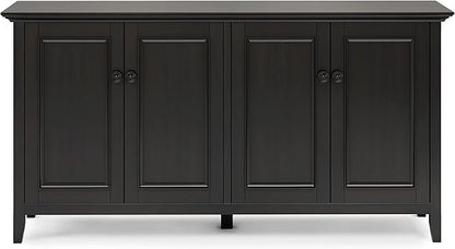 SIMPLIHOME Amherst Storage Cabinet - 66 inch Wide Solid Wood 4-Shelf Sideboard Cabinet in Hickory Brown, Transitional Buffet for Living Room or Dining Room with 4 Doors and Adjustable Shelves