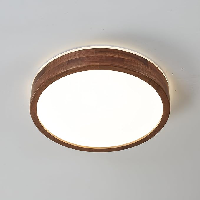 LED Ceiling Light Fixture 19.68, Handcrafted Walnut Wood Modern Wabi-Sabi Style, 42W LED 3000K-4000K-6000K, Low Profile Lamp for Bedroom Kitchen Hallway Dining