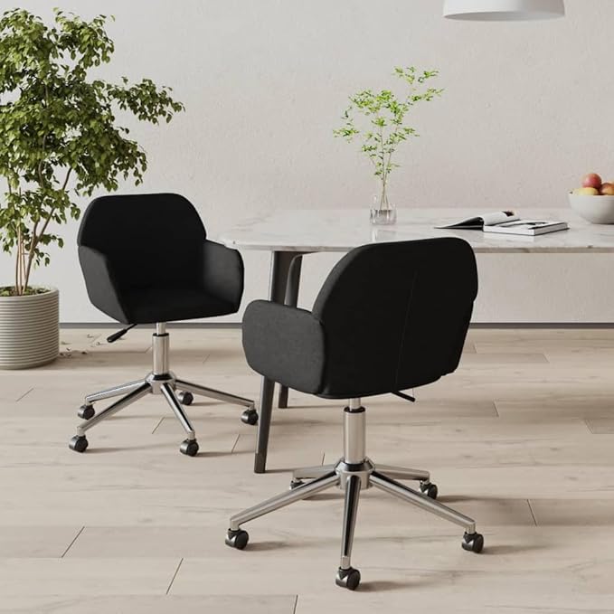 Modern Swivel Dining Chairs 2-Pack Black Fabric Upholstered Accent Chairs with 360-Degree Rotation for Kitchen Living Room Bedroom Vanity