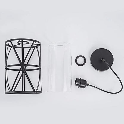 Black Industrial Metal Pendant Light with Clear Glass Shade, Transitional Cylinder Pendant Lighting Fixture for Kitchen Island Sink Counter Dining Room