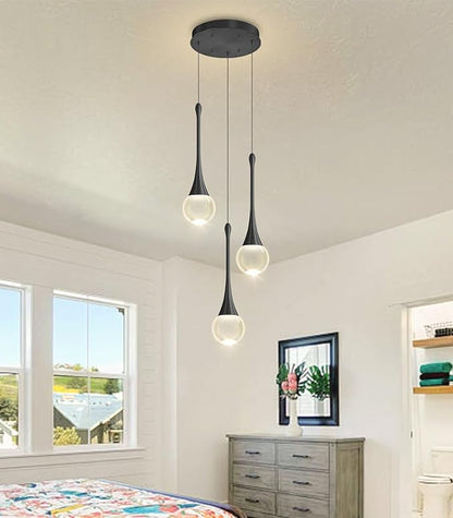 Crystal Chandelier for Dining Room Glam 3 Light Cluster Crystal Pendant Light Dimmable LED Chandeliers for Kitchen Island Living Room Black