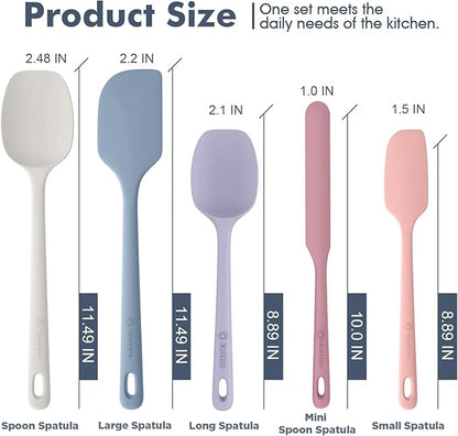 ChefAide 5 Pieces Silicone Spatula Set, Food Grade Rubber Spatula, Upgrade Strong Handle with Ergonomic Grip, Heat Resistant Up to 600°F for Nonstick Cookware, Cooking