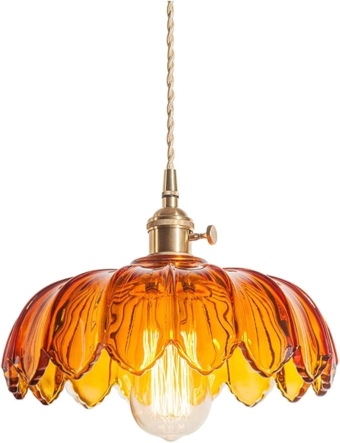Kitchen Island Pendant Lights, E26 Nordic Pendant Lamp 10.3“ Small Vintage Style Amber Glass Hanging Lighting Fixtures Over Dining Room Table for Bedroom,Bar,Over Sink UL Certified Lighting