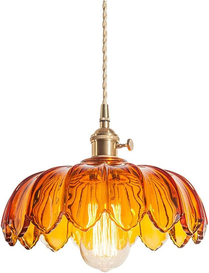 Kitchen Island Pendant Lights, E26 Nordic Pendant Lamp 10.3“ Small Vintage Style Amber Glass Hanging Lighting Fixtures Over Dining Room Table for Bedroom,Bar,Over Sink UL Certified Lighting