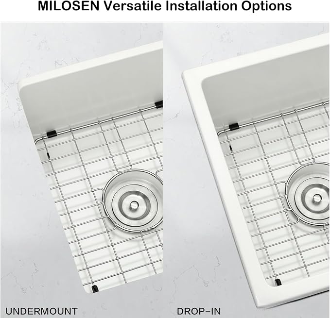 MILOSEN White Bar Sink 13×15 Inch, Undermount Wet Bar Prep Sink for RV Kitchen, Single Bowl Granite Composite Design with Custom Accessories, 9'' Deep White Quartz Small Bar Sinks