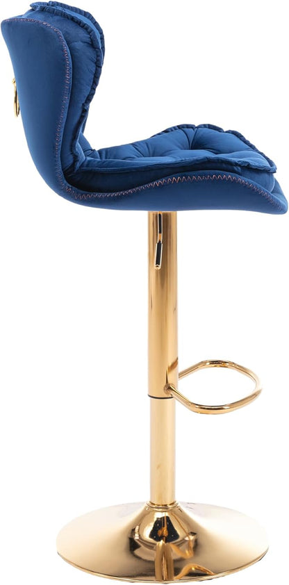 Rhomtree 24-33 Inch Swivel Bar Stools, Adjustable Counter Height Barstools, Velvet Tufted Back and Golden Footrest, Bar Chairs for Kitchen Island, Cafe, Bar, Bar Counter, Coffee(Navy Blue Set of 2)