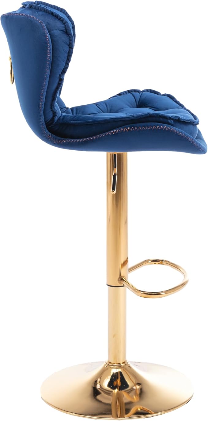 Rhomtree 24-33 Inch Swivel Bar Stools, Adjustable Counter Height Barstools, Velvet Tufted Back and Golden Footrest, Bar Chairs for Kitchen Island, Cafe, Bar, Bar Counter, Coffee(Navy Blue Set of 6)