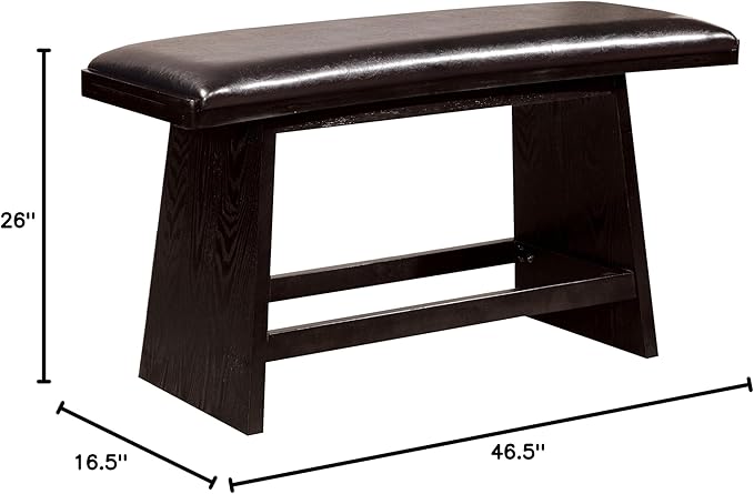 Furniture of America Morley Panel-Legged 46.5" W Counter-Height Bench with Faux Leather Upholstered Seat for Dining, Kitchen, Black