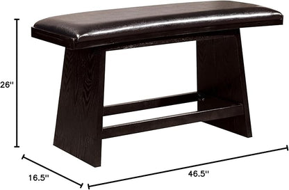 Furniture of America Morley Panel-Legged 46.5" W Counter-Height Bench with Faux Leather Upholstered Seat for Dining, Kitchen, Black