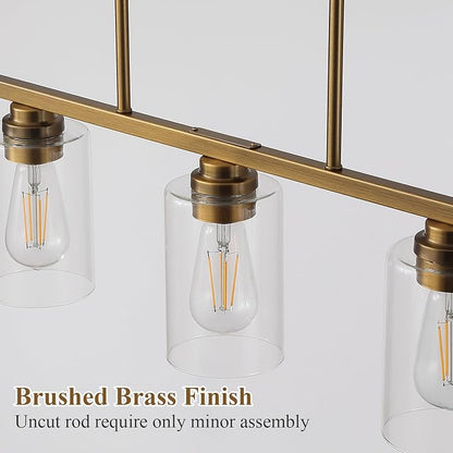 Mecgirn Island Light for Kitchen, Brushed Brass Dining Room Light Fixture Over Table, 5-Light Linear Chandelier Pendant Lighting for Dining Table Kitchen Island Living Room