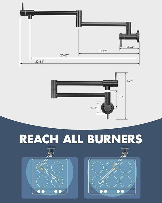 CENOSA Pot Filler Faucet Matte Black Commercial Wall Mount Stove Faucet Wall Mount Pot Filler Facuet