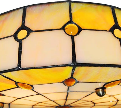 16" Vintage Stained Glass Flush Mount Ceiling Light, 3-Light Stained Glass Flush Mount Ceiling Pandent Light Fixture for Farmhouse Kitchen Island (Antique)